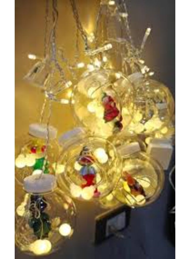 Ramadan character globe light curtain with transparent bulbs—3.5 meters long with warm yellow lighting and baby-warm bulbs. Perfect for decorating your home or balcony with a heart-stealing festive touch - Image 1